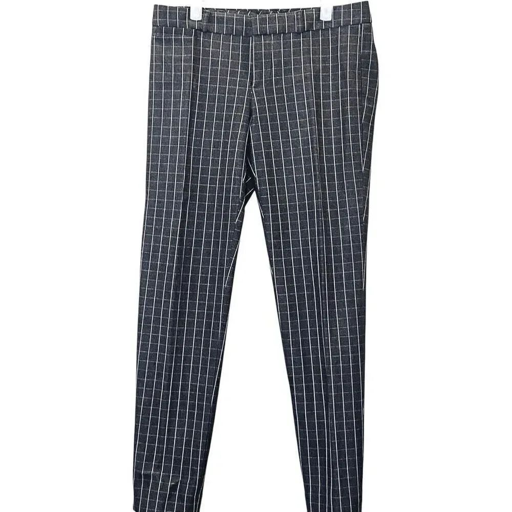 Banana Republic Windowpane Sloan Fit Trouser Ankle Pants Black White Size 2